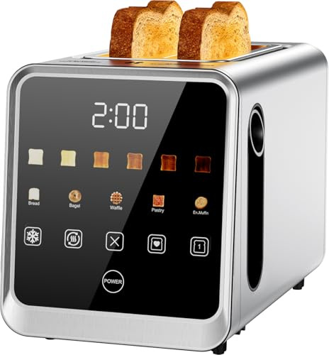 Toaster 2 Slice with Smart Digital Touchscreen & 1-Touch Memory | Stainless Steel 1.5 Extra-Wide Slots for Bagels & Artisan Bread | 900W for Fast, Even Toasting | Defrost, Reheat, Single-Slice Mode
