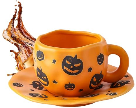 Genérico Taza De Halloween Para Café | Taza De Cerámica 320 Ml Para Hogar | Vajilla Irregular Para Bebidas Calientes | Para Té Leche Vino Comedor Oficina Estudio Hotel Restaurante Reuniones De Otoño