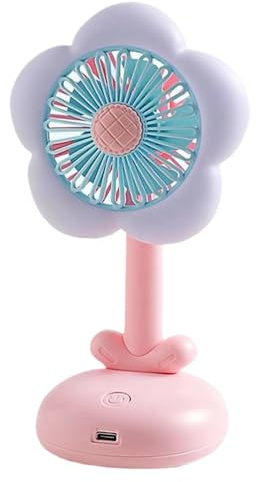 Desk Fan for Office - Flower Small Table Fan Desk Decor,Rechargeable Air Circulator with Night Light for Women Girls Fishing Camping Hiking Travel Picnic Bedroom School