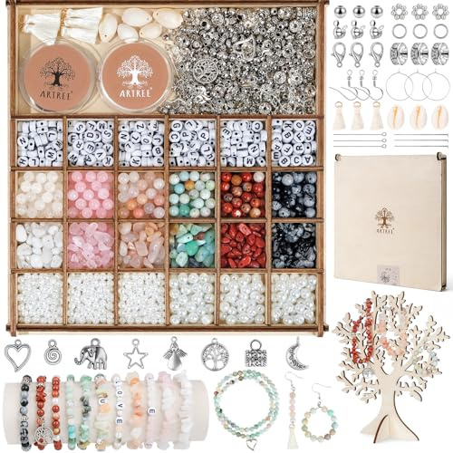 ARTREE Natürliche Perlen für Armbänder, 6 Farben Edelstein Perlen Kit zum Auffädeln, Amazonit Perlenset Beads für DIY Armbänder Selber Machen Schmuck Halskette Ohrringe Kette für Erwachsene