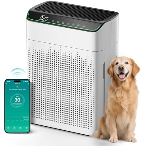 MERONTE Luftreiniger Allergiker für Wohnung Raucherzimmer, Air purifier, CADR 340m³/h für 157㎡ Raucherzimmer, PM 2,5 Luftqualitätsmonitor, WiFi- und Alexa-kompatibel, 1 Pack + 4 Modi