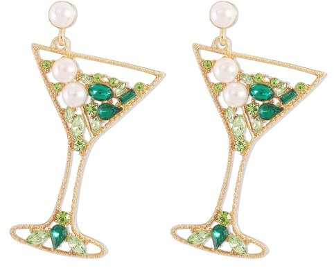 Champagne Martini Earrings for Women Cute Wine Glass Dangle Drop Earrings Rhinestones Martini Cocktail Earrings for Margarita Espresso Martini Party Jewelry Gifts