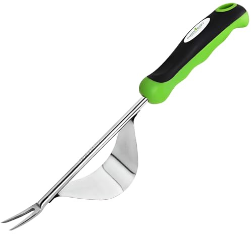 Garden Guru Dandelion Weeder Tool with Fulcrum - Rust Resistant Stainless Steel Weed Puller Weed Puller with Leverage Base, V-Shaped Fork Tip & Ergonomic Handle - for Planting & Weeding
