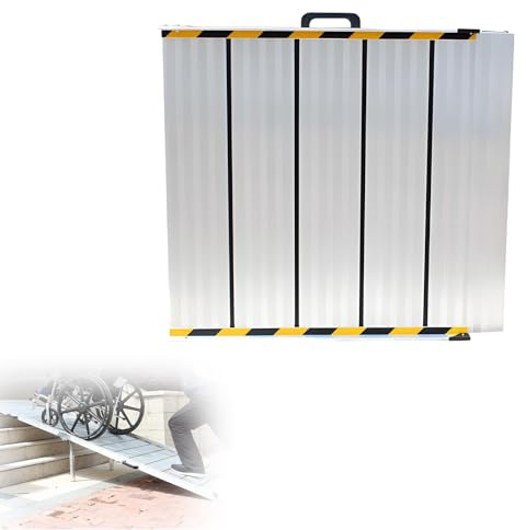 Rampa per Sedia a Rotelle, Rampa per Disabili a Rotelle per Gradini di Casa in Lega di Alluminio, 166×75 cm, Pieghevole con Maniglia, Portata 300 kg