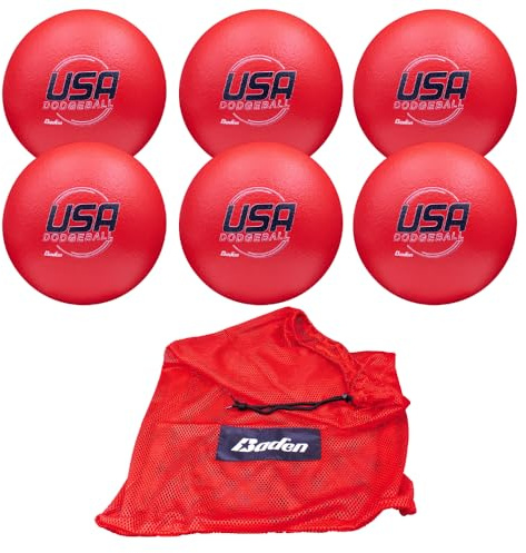 Baden 17,8 cm Schaumstoff-Dodgeball, offizieller Ball of USA Dodgeball, langlebige, nicht stichbeschichtete Oberfläche für Griffigkeit und Ballspin, Einzel- oder 6er-Pack-Optionen (6, rot)