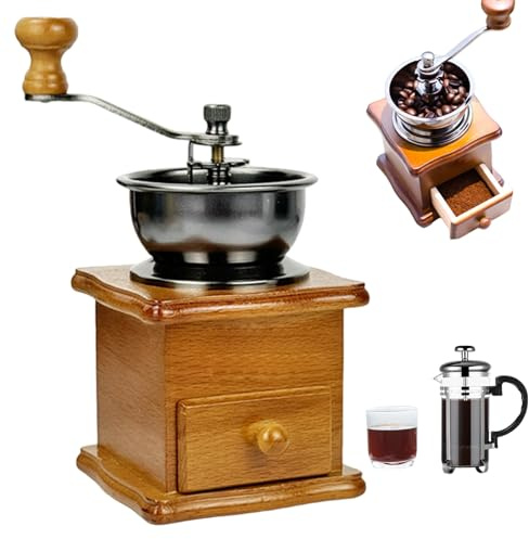 CAKEEYUM Molinillo de café Manual 2 en 1, Molinillo de café con manivela y Olla, pequeño, Vintage, portátil, para casa, Oficina, Viajes, marrón Claro, Manual, M