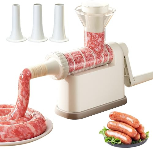 Manual Sausage Stuffer Machine with 3 Nozzles, Homemade Sausage Maker, Detachable Sausages Maker & Filler, Professional Sausage Filler Stuffer, Meat Filler for Home Camping Outdoor Grill BBQ