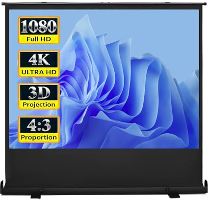 52/60 Inch Anti Glare Floor Rising Projector Screen, 4:3 Manual Portable Desktop Movie Screen for Office Meetings and Outdoor Camping(52in)