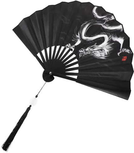 Generisch Chinesischer Faltbarer Handfächer aus Seide mit Traditionellem Drachenmuster Handgemachter Vintage Fächer für Tanzpartys und Festdekorationen
