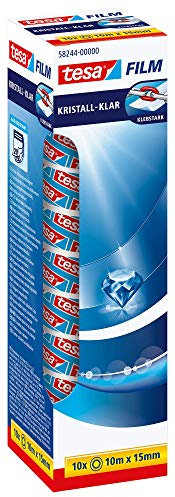 tesa tesafilm kristall-klar - Hochtransparentes, alterungsbeständiges Klebeband mit starker Haftung - 10 m x 15 mm - 10er Pack