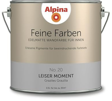 Alpina Feine Farben – No. 20 Leiser Moment – edelmatte Innenfarbe - Wandfarben für einzigartige Farbwirkungen und Raumstimmungen – Graziles Graulila – 2,5 Liter