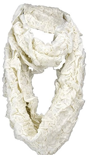 TigerTie Damen Loop Schal in cremeweiss im Knitterlook - Größe 180 x 40 cm - Rundschal