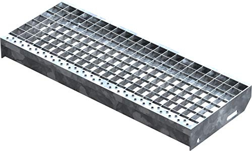 Fenau – 700 x 270 mm - Gitterrost-Stufe (R11) XSL, MW: 30/30 mm, verzinkt, Stahl-Treppenstufe nach DIN-Norm, Fluchttreppen geeignet, Anti-Rutsch-Wirkung