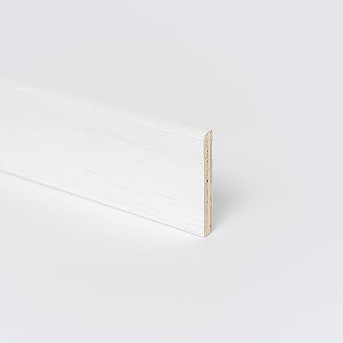 TWE Tucci Wood Essence Battiscopa in Legno Bianco Tinto Frassino Spazzolato per Interni Made in Italy Resistente a Lavaggi al 100% Confezione x1 (10x70x2400) mm