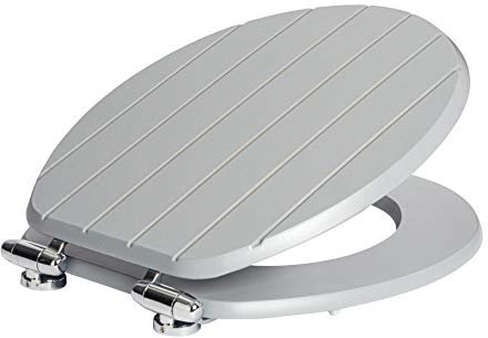 Harbour Housewares Soft Close Toilet Seat - Grey - Pack of 1 - Oval-Shaped Wooden Toilet Seat Antibacterial Loo Lid with Universal Chrome Hinges, Fixings & Fittings