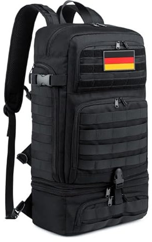 BERTASCHE Taktisch Rucksack Trekkingrucksack 35L Wanderrucksack 15.6 Zoll Laptop Lunch Rucksack für Outdoor Sport Uni Schule Reise Arbeit, Schwarz