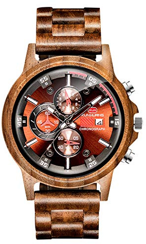 rorios Herren Holz-Armbanduhr Männer Analoge Quarz Holz Armbanduhren mit Kalender und Stoppuhrfunktion Mode Herren Holzuhren