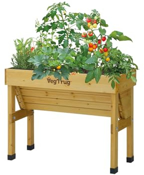 VegTrug Hochbeet Wall Hugger 1 m - Natural - 103x46x80 cm - ergonomisch | Pflanzkasten aus 100% FSC-Zedernholz - wetterfest für Balkon, Terrasse & Garten - platzsparendes Pflanzbeet mit Vlieseinlage