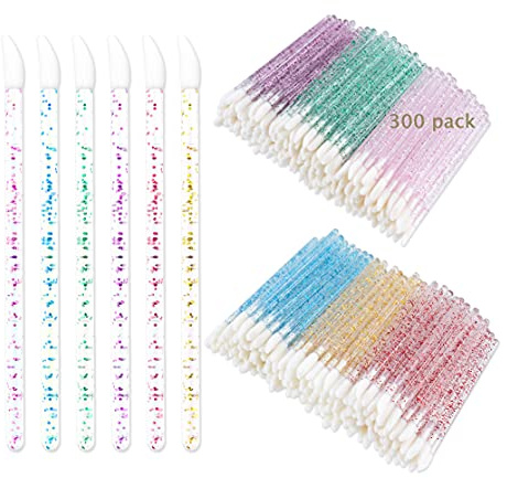300PCS Glitter Crystal Lip Brush, Disposable Crystal Lip Brushes Tool Kits Lip Gloss Applicators Make Up Brush Lipstick Gloss Wands Makeup Applicators Brushes Applicator tool Makeup Beauty Tool Kits1