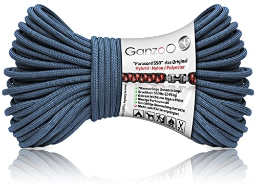 Ganzoo Paracord 550 tipo 3 4 mm corda ibrida nylon poliestere, colore Midnight, 30 m, guaina 32 trecce e 7 fili interni, per bracciali fai da te, guinzagli e collari, tiranti e fissaggi in campeggio
