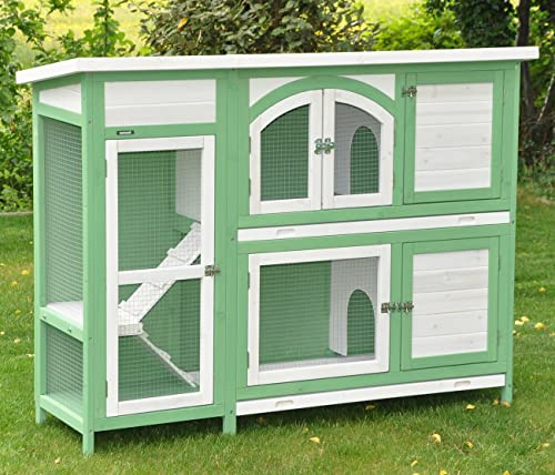 nanook Premium Kaninchenstall, Hasenstall Jumbo XXL besonders groß mit Seitenaufgang für mehr Platz - ideal für draußen - Wetterfest extragroß 138 x 48 x 109 cm grün Weiss