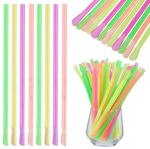 SHERCHPRY 150Pcs Disposable Spoon Straws for Slushy and Snow Cone Drinks Plastic Spoon Straws for Milkshake Smoothie Cups 7.9 Inch Clear