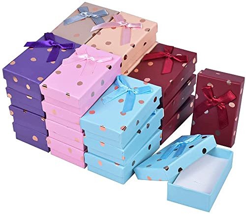 Jewellery Gift Boxes x24 - Polka Dot Elegant Gift Box - Luxury Rectangular Bow Gift Boxes for Jewellery Presentation with Foam Inserts – Ring Boxes - By TRIXES