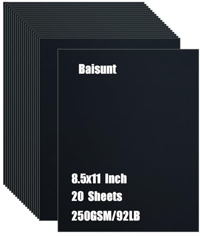 Baisunt 20 Blatt schwarzer Karton, 250 g/m²/41,7 kg, dickes blanko Bastelpapier für DIY-Kunstprojekte, Sammelalben, Karten und Einladungen (21,6 x 27,9 cm)