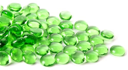 Meschett 50pcs Mini-Glas-Edelsteine, grüne Mancala-Steine flache Boden-Marmorperlen für zu Hause dekoratives Kunsthandwerk Vasenfüller (1,3 cm ~ 1.8CM)