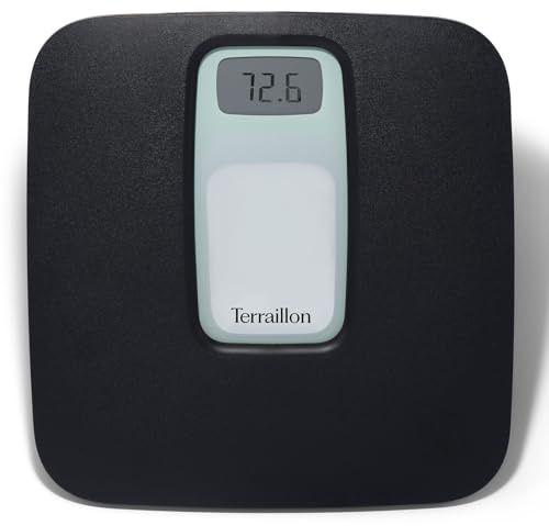 TERRAILLON - FRENCHY - Pèse personne électronique Fabrication Française, Capacité 160 Kg, Grand écran LCD, Coque en plastique 100% recyclé, Noir