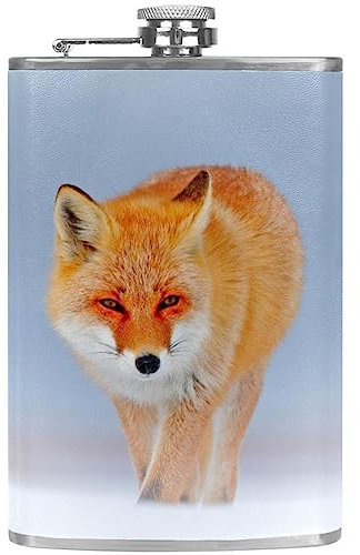 Flasque avec entonnoir Flacons personnalisés,renard orange des neiges,Petit flacon portatif en acier inoxydable pour l'alcool