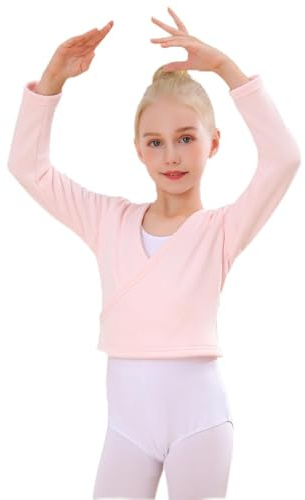 Bezioner Cache-Coeur de Danse avec Polaire Veste de Ballet Manches Longues Manteau Hauts de Danse pour Enfants Filles Femmes Rose M(110-130cm)