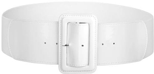 SUOSDEY brett läderbälte för kvinnor, mode patent midjebälte för klänning kappa med fyrkantigt spänne, B-vitt, XL:Fit waist 35-37