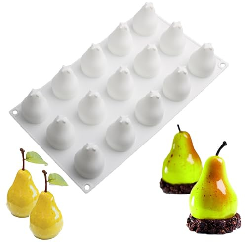 OCPO KITCHEN Moule Silicone Patisserie, Moules en Silicone en Forme de Poire Anti-Adhésifs, Moule à Fruits 3D, pour Bonbons, Pâtisserie, Chocolat, Truffe, Gelée, Muffins, sans BPA (15 Cavités)