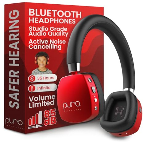 Puro Sound Labs PuroQuiet Plus Volume Limited Bluetooth-Kopfhörer mit aktiver Geräuschunterdrückung für Kinder, mit integriertem Mikrofon, sichererer Klang, Studioqualität
