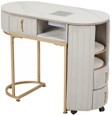 JIXYUML Tavolo per Manicure in Marmo con Aspiratore Integrato - Professionale per Ricostruzione Unghie e Onicotecnica - 3 Cassetti, 100x45x78 cm, Grigio