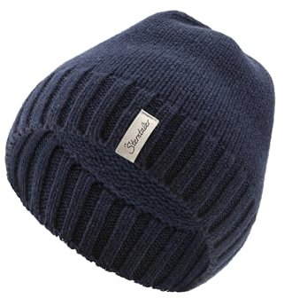 Sterntaler Strickmütze Lambswool - Unisex Beanie mit Abschlußbund in modischem Rippenstrick - Kinder Mütze aus weicher Lammwolle - Wintermütze - Marine, 55