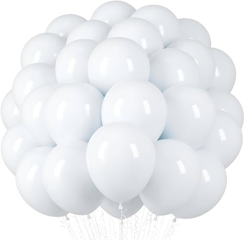 50 Globos Blancos de Látex Natural Biodegradables, Fabricados en la UE, 12 (31cm), Óptimos para Helio y Aire, Ideales para Bodas, Cumpleaños y Bautizos