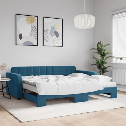 CKioict Palettenbett Modernes Bettgestell Jugendbett Tagesbett Ausziehbar mit Matratzen Blau 90x200 cm SamtGeeignet für Gästezimmer, B&Bs, Schlafzimmer