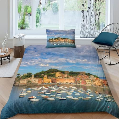 WXMMoney Bettbezug-Set mit Kissenbezug „Italian Beauty“ – warmes und seidiges Heimtextil-Dekor-Bettwäsche-Set für Mädchenzimmer-Dekoration, Einzelbett (135 x 200 cm)
