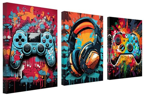 hocadon 3 er set Bilder mit Rahmen Spiel Moderne Leinwandbilder Bilder Schlafzimmer Moderne Bilder Wohnzimmer Poster Set 30x40 für Wohnzimmer Schlafzimmer Büro Wanddekoration