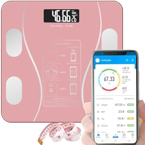 Scale for Body Weight, USB Rechargeable Digital Bathroom Scale, Weighing BMI with Auto Calibration, USB Rechargeable Composition Monitors Smartphone App (Pink)