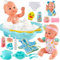 LINFUN KIDS Baby Puppen Spielset, Puppen Zubehör Baden mit Kleidung Puppenbadewanne Bademantel Badespielzeug, Puppenfütterset Puppenset Puppenspielzeug Rollenspiel Geschenk für Junge Mädchen 3 Jahre