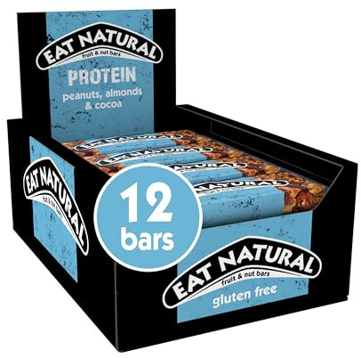 Eat Natural Bars, Protein Peanuts, Almonds & Cocoa with Dates, 12 x 40g | High Protein Bars, Gluten Free, High Fibre Energy Snacks, Post Workout & Gym, Bulk Multipack, Delicious On-the-Go Snack Bars
