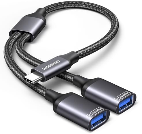 KiWiBiRD Divisor USB C Y 2 Puertos, Adaptador Tipo C Macho a Doble USB Hembra Cable extensión para Datos y Carga, Mini HUB Doble Compatible con Laptop Mac PS5 Coche, Memoria Teclado ratón Impresora