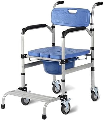 QJWM Sedia da Doccia per Sedia a rotelle per WC per Anziani Sedia da Doccia Regolabile in Altezza con Ruote Sedia da Toilette Mobile con braccioli e Schienale A