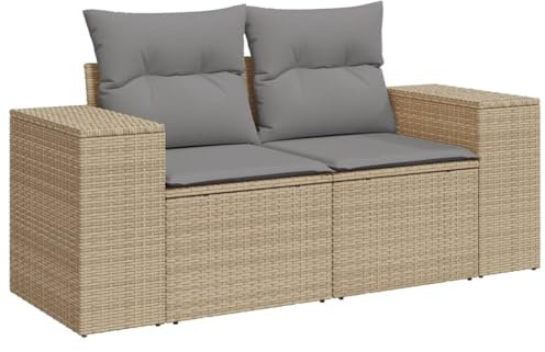 HETFTJN Mini Lounge Outdoor Sofa Mini Couch Lounge Sessel Outdoor - Gartensofa mit Kissen 2-Sitzer Beige Poly Rattan für Garten Terrasse Schwimmbad Balkon