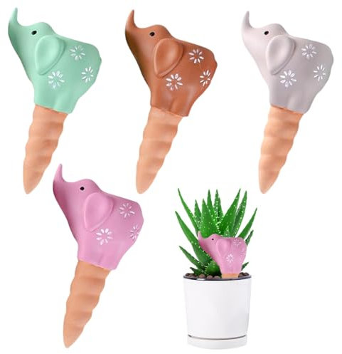 SUPRROW Plant Watering Devices,4PCS Terracotta Self Watering Spikes,Elephant Shaped Plant Watering Globes,Watering Stakes Slow Release Plant,Water Drip Irrigation Device for Pot Plants