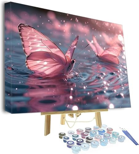 Malen Nach Zahlen Erwachsene, Schmetterling Paint by Numbers Adult, See DIY Handgemalt Ölgemälde Mit 3 - Pinseln und Acrylfarbe Knitterfreie Leinwand Kit, Wand Deko Bilder Ohne Rahmen, 50x40cm P-695