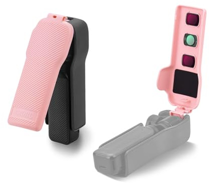 BRDRC Pocket 3 Cover Case Zubehör, Gimbal Flip-Schutzhülle Objektivschutzdeckel mit Halterung für 3 Filter für DJI Osmo Pocket 3 Creator Combo (Rosa)